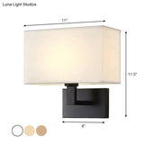 Cuboid Sconce Lamp: Modern Fabric Wall Light In White/Beige/Brown With Black/Gold Arm For Bedside