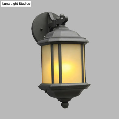 Cuboid Tan Glass Wall Sconce - Country 1-Head Corner Mount Lamp In Black With Removable Bottom