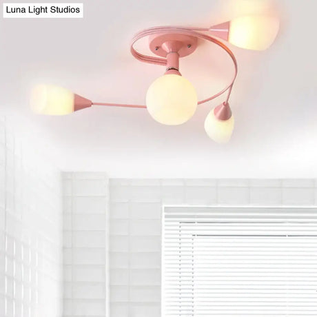 Curly Semi Flush Mount Ceiling Lamp With Nordic Iron & White Glass Shade - 4/6 Head Options In Grey