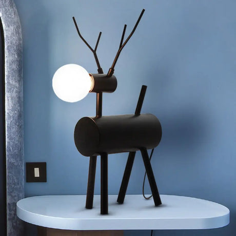 Cursa - Black Metal Deer Nightstand Lamp With Plug-In Cord Creative Bedroom