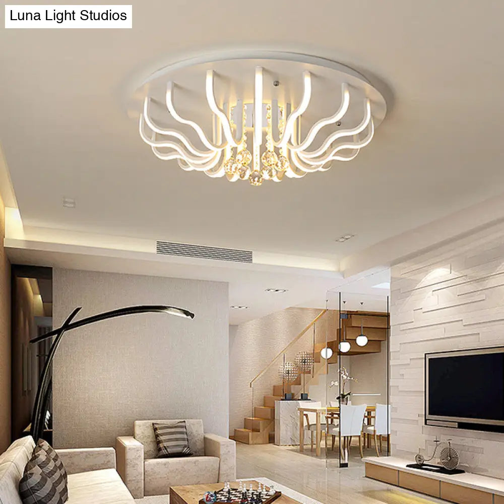 Curved Acrylic Flush Mount Led Ceiling Lamp In White: Simple Modern Design (27’/31.5’ W