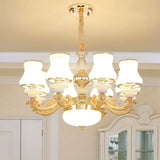 Curved Arm Metal Chandelier With Opal Glass Shade - Modern Hanging Lamp For Living Room 8 / White