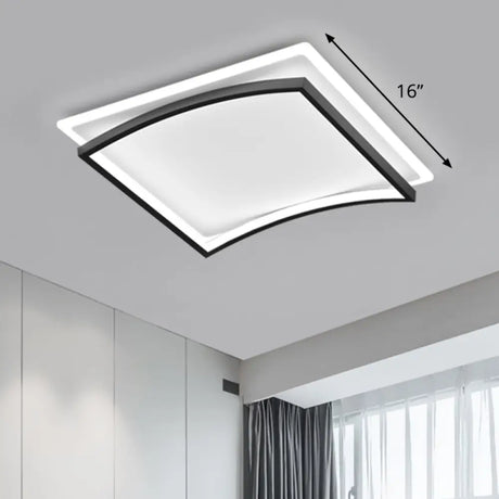 Curved Flush Mount Metal Ceiling Light In Black And White - Simple & Stylish Living Room Fixture /