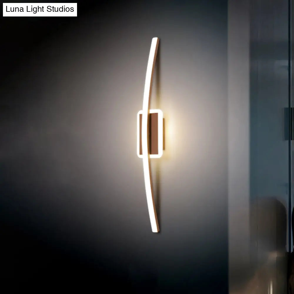 Curved Linear Aluminum Led Wall Sconce In Simplicity Gold/Coffee - Ideal Dining Room Lighting