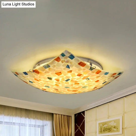 Tiffany Mosaic Led Ceiling Lamp - Beige/White/Light Gray 12/16 W Curved Square Mount Ideal For