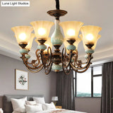 Curvy Armed Pendant Chandelier - Rural Style Black-Gold Metallic Ceiling Light With Blossom Shade