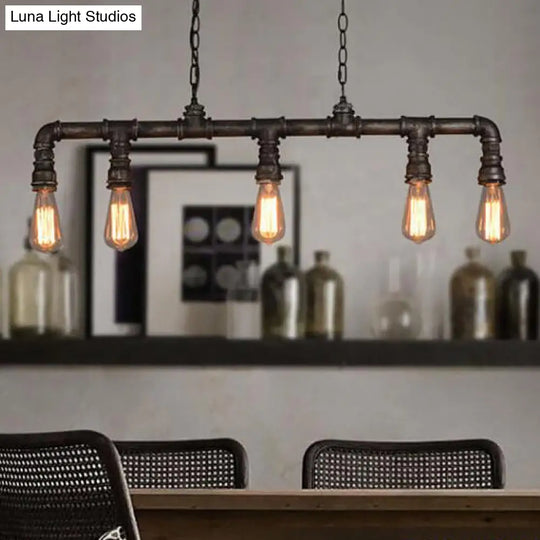 Cyberpunk Black Iron Plumbing Pipe Hanging Lamp - 5-Light Pendant For Dining Room Island