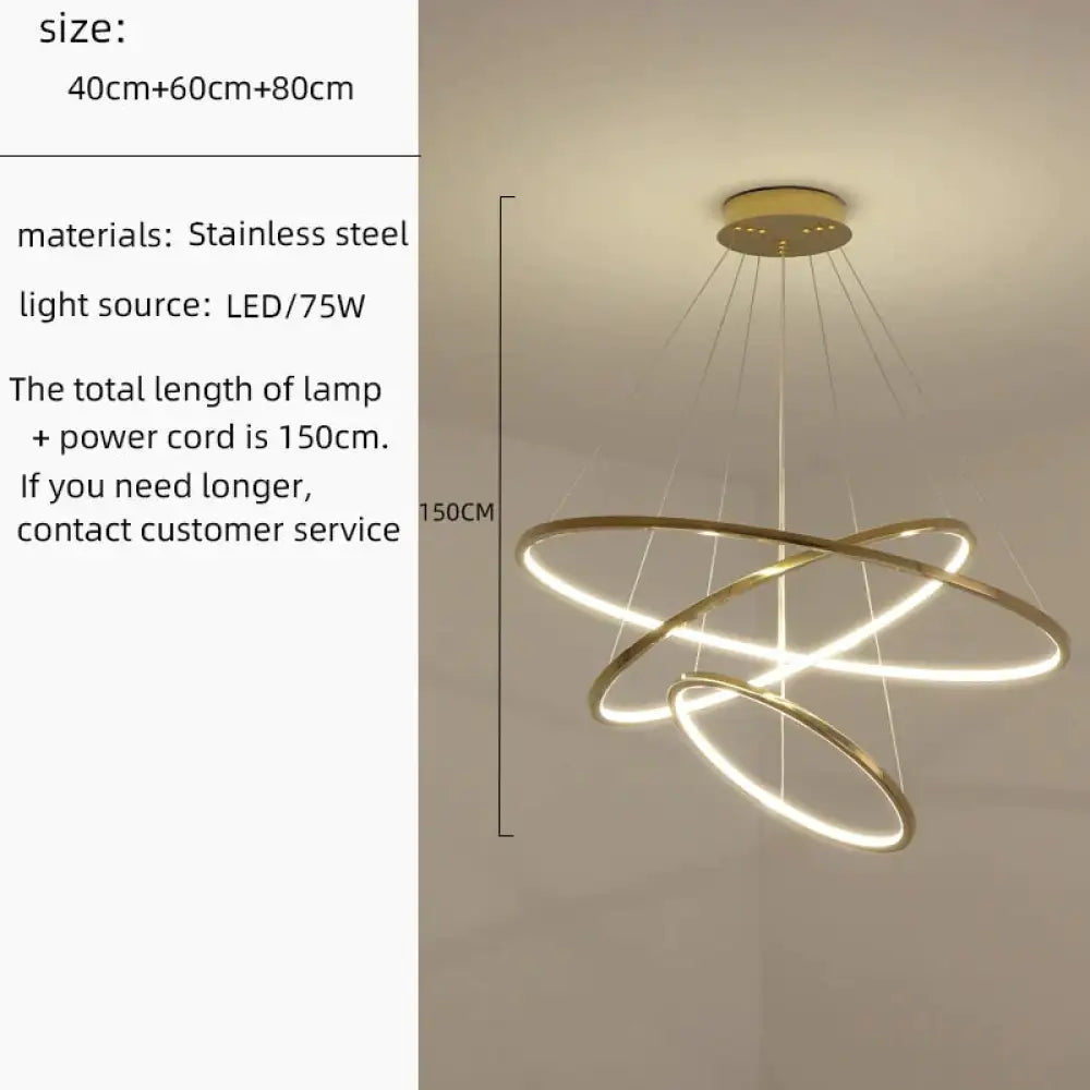 Cygnus Unique Tiered LED Chandelier 3 Rings 40 60 80 / Gold / warm light