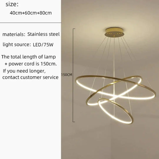 Cygnus Unique Tiered LED Chandelier 3 Rings 40 60 80 / Gold / warm light