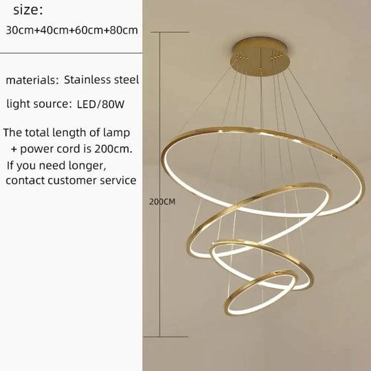Cygnus Unique Tiered LED Chandelier 4 Rings 30 40 60 80 / Gold / warm light