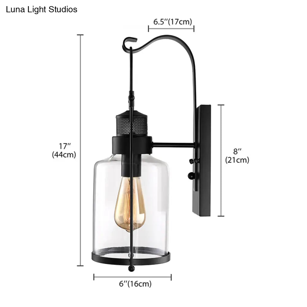 Cylinder Clear Glass Wall Mount Sconce Light - Industrial Single Bulb Lamp For Living Room