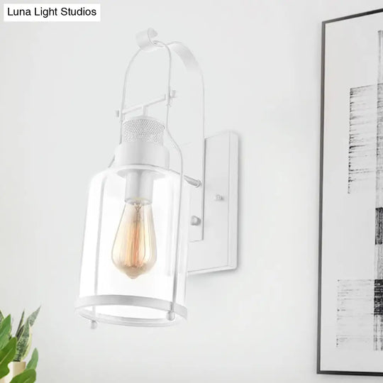 Cylinder Clear Glass Wall Mount Sconce Light - Industrial Single Bulb Lamp For Living Room