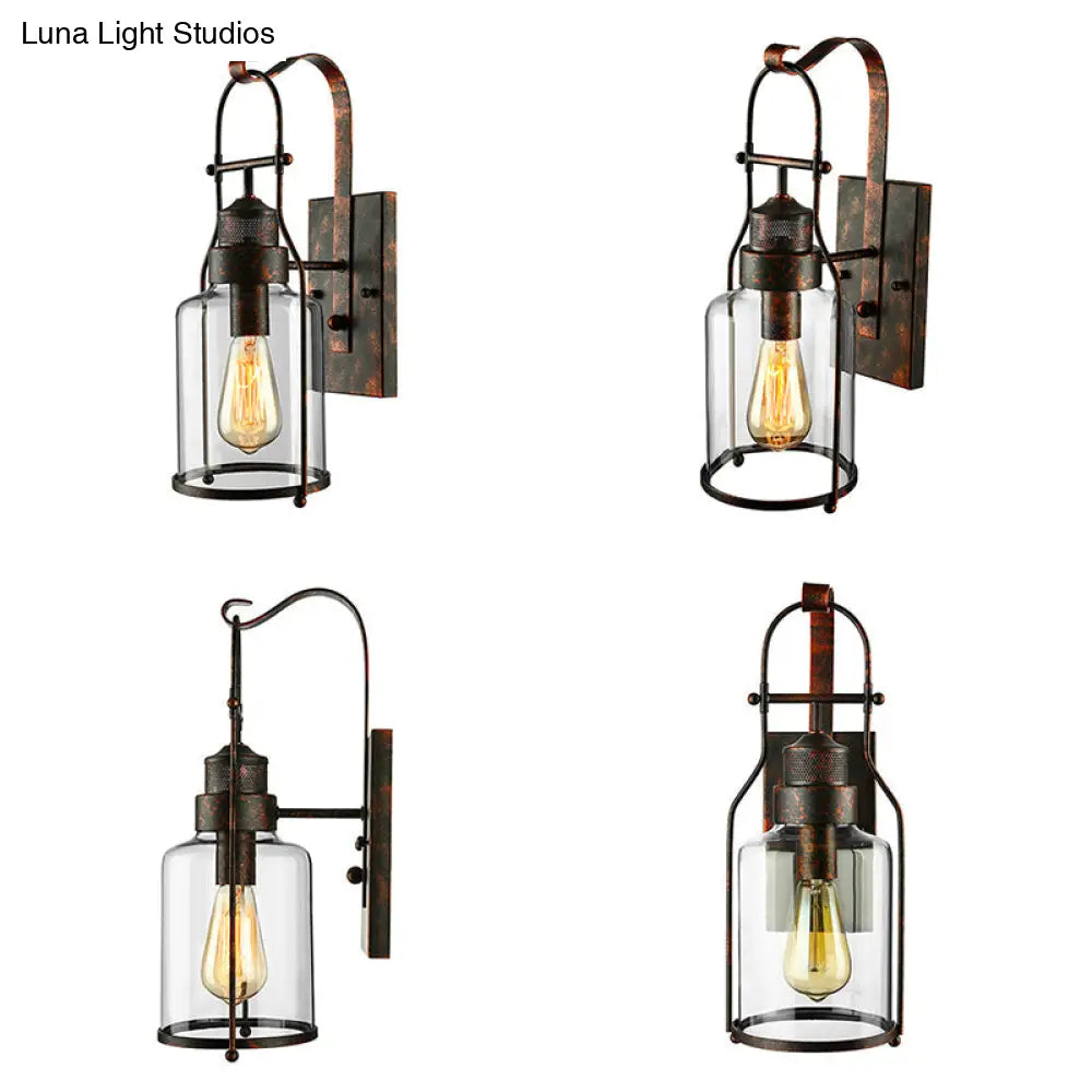 Cylinder Clear Glass Wall Mount Sconce Light - Industrial Single Bulb Lamp For Living Room