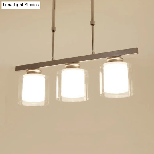 Cylinder Island Pendant Light Fixture - Modern Black/Silver Clear Glass Ideal For Kitchen 3 / Silver