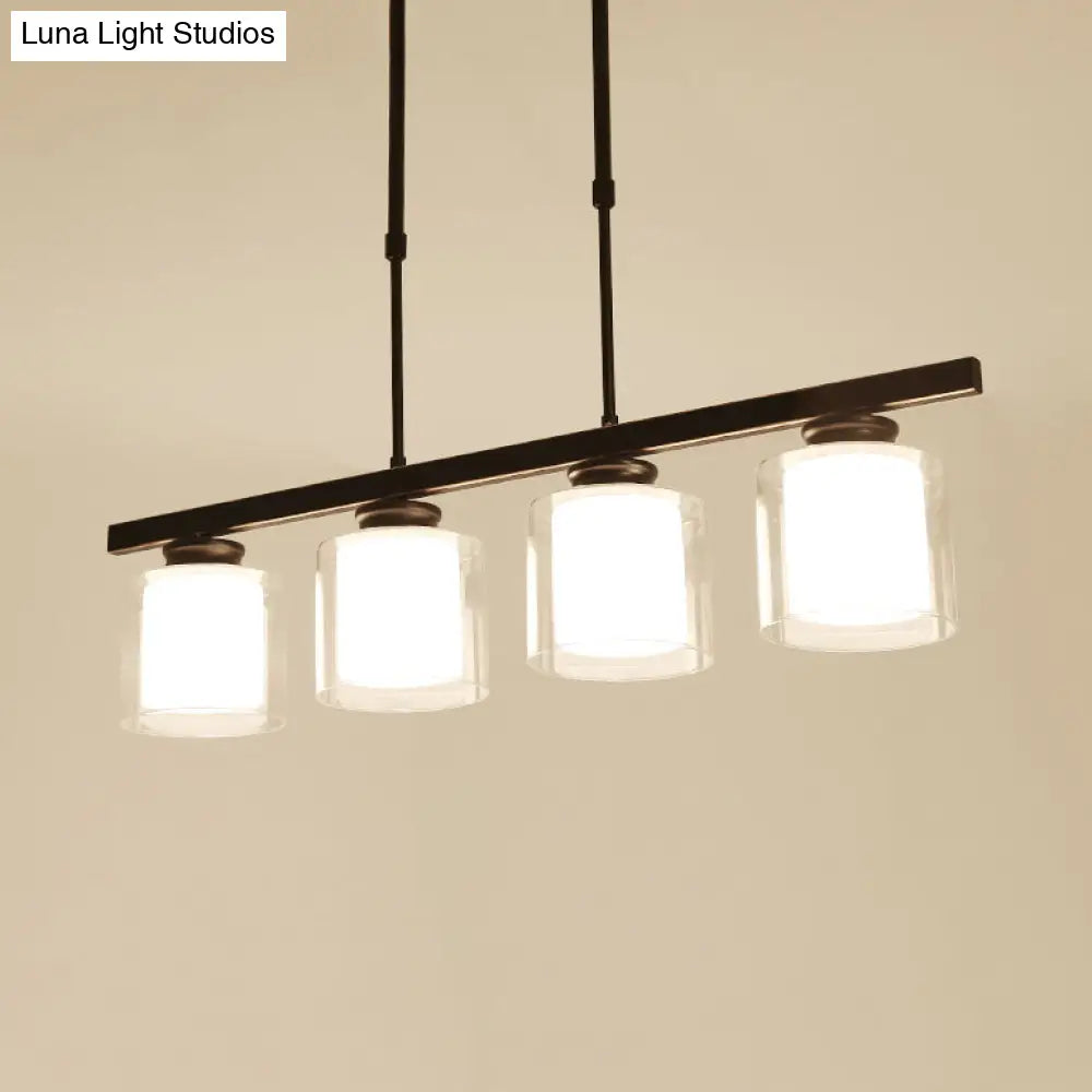 Cylinder Island Pendant Light Fixture - Modern Black/Silver Clear Glass Ideal For Kitchen 4 / Black