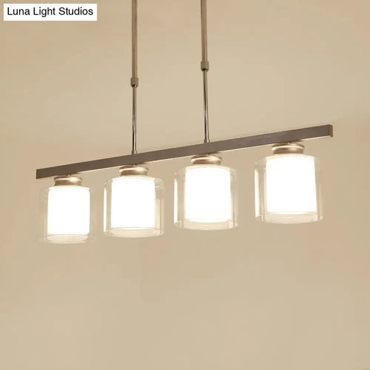 Cylinder Island Pendant Light Fixture - Modern Black/Silver Clear Glass Ideal For Kitchen 4 / Silver