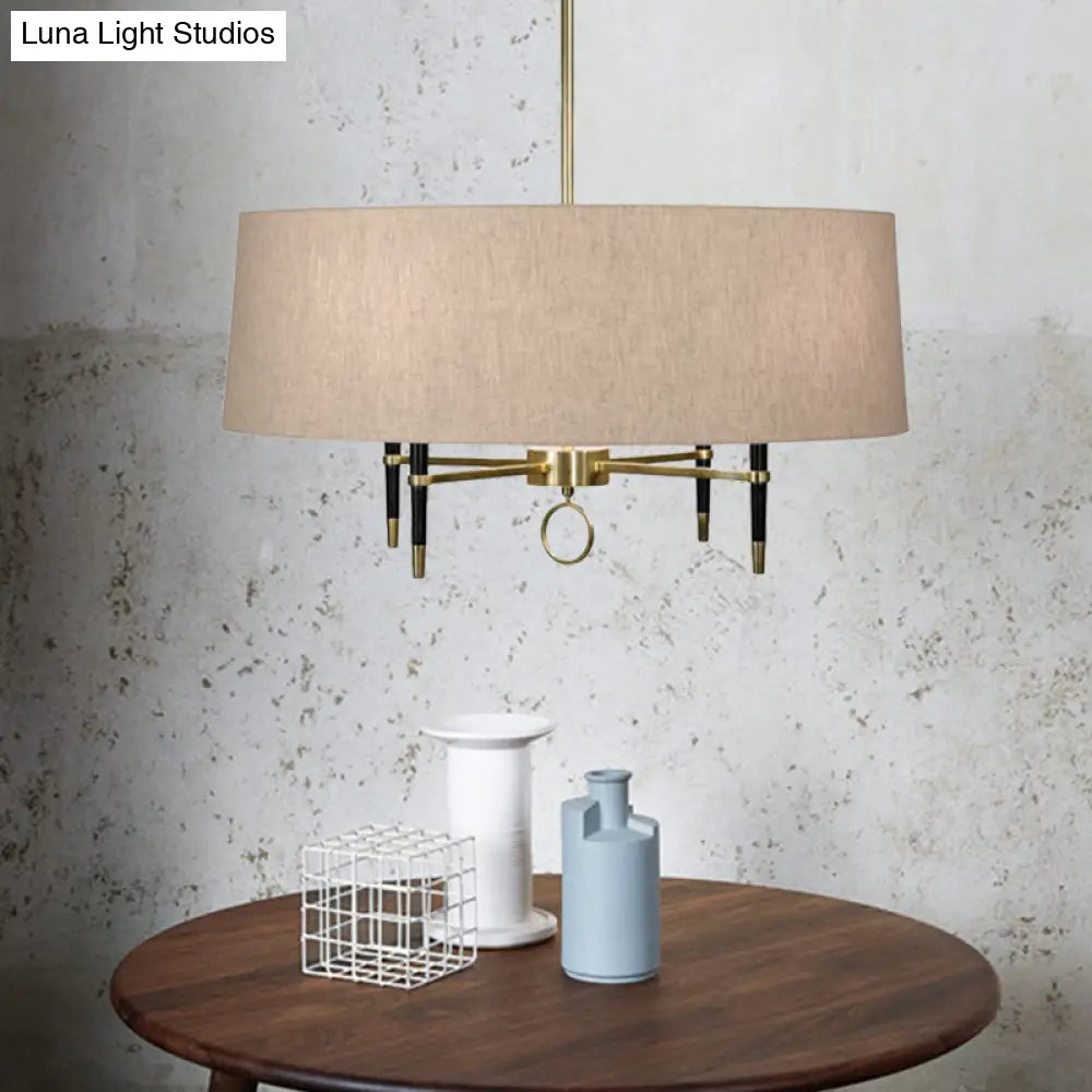 Cylinder Pendant Chandelier - Classic Flaxen Fabric 4 Lights Dining Room Hanging Fixture
