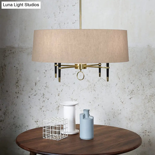 Cylinder Pendant Chandelier - Classic Flaxen Fabric 4 Lights Dining Room Hanging Fixture