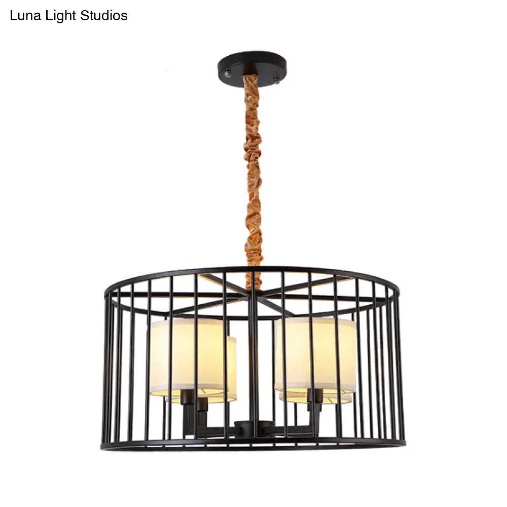 Cylinder Pendant Chandelier: Classic Metal 4-Light Black Fixture With Fabric Shade - Perfect For