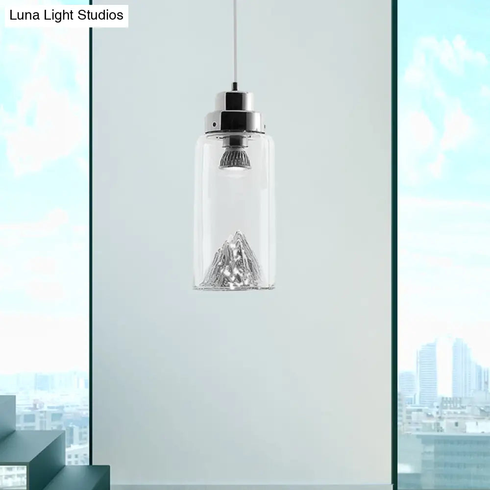Cylinder/Semicircle Pendant Light - Modern Clear Glass Led Hanging Lamp For Dining Room Silver /