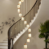 Cylindrical Multi-Ceiling Artistic Light with Frost Glass and Brass Suspension for Staircases 12 / Brass