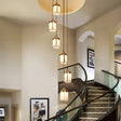 Cylindrical Multi-Ceiling Artistic Light with Frost Glass and Brass Suspension for Staircases 6 / Brass