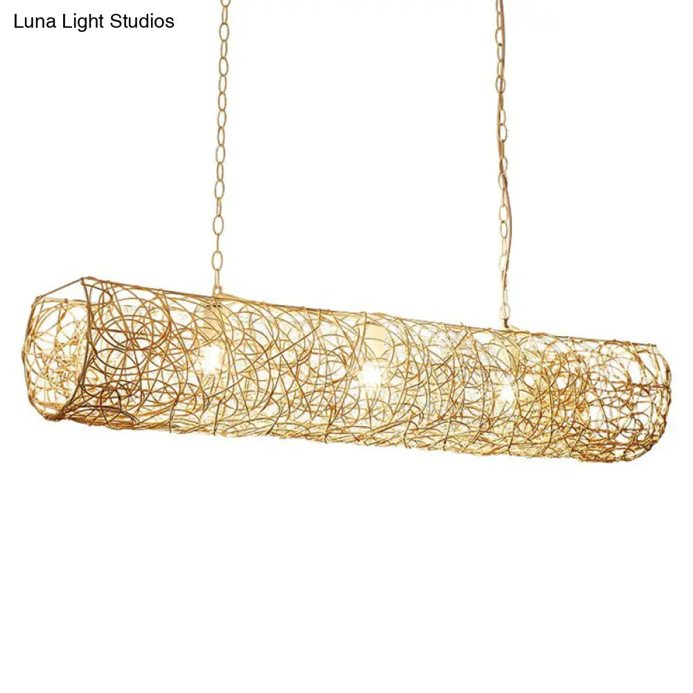 Cylindrical Rattan Island Pendant Light - Southeast Asian Style With 3 Bulbs For Tea Room Ceiling