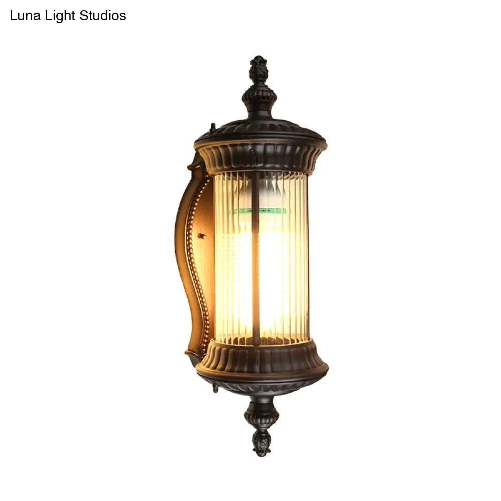 Cylindrical Sconce Wall Lamp - Dark Coffee With Clear Prismatic Glass