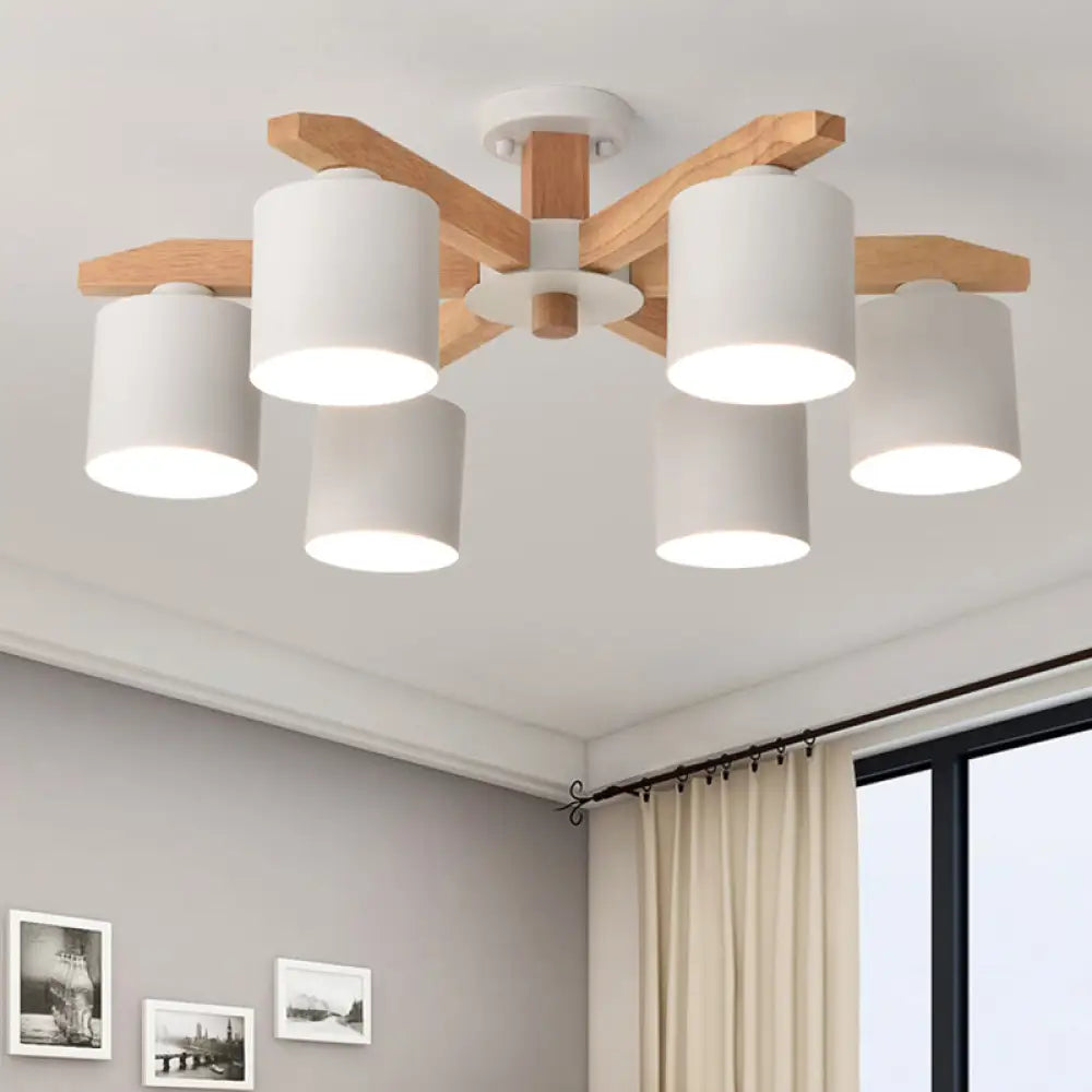 Cylindrical Semi Flush Mount Ceiling Light - Simple Style 3/5/6/8 Lights White Metal For Living