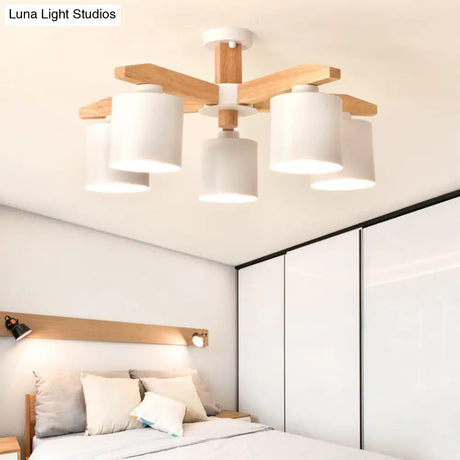 Cylindrical Semi Flush Mount Ceiling Light - Simple Style 3/5/6/8 Lights White Metal For Living Room