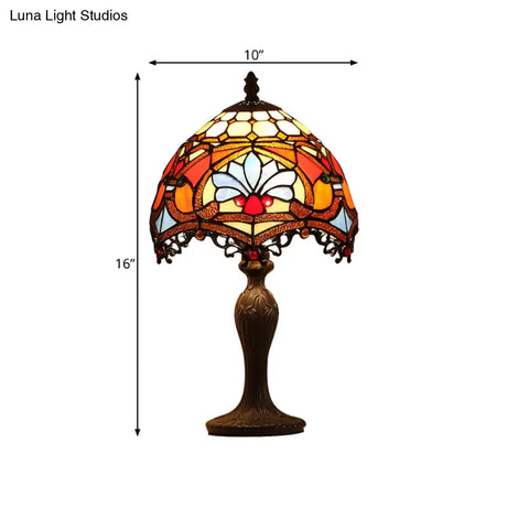 Dark Brown Tiffany Style Living Room Table Lamp With Painted Parrot Cut Glass Shade