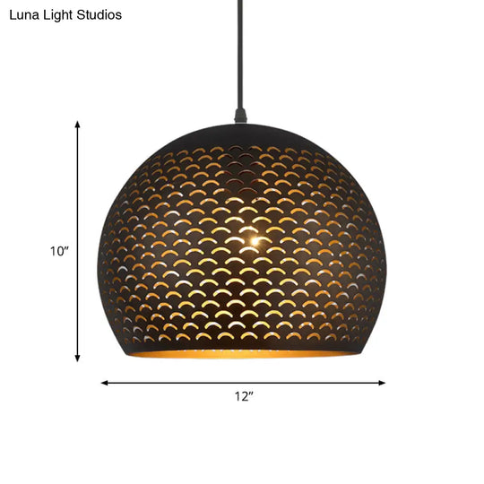 Decorative Black Metal Globe Pendant Light For Bedroom Ceiling - 1 Head