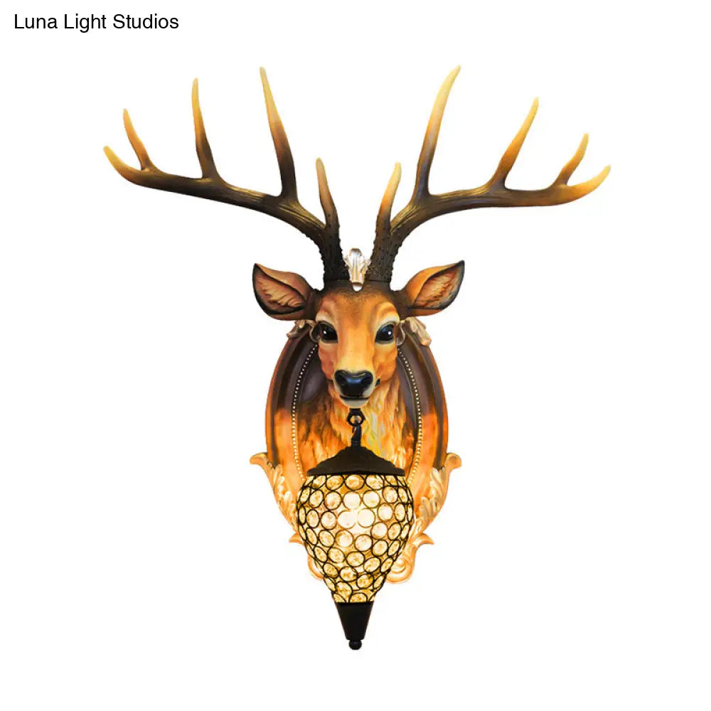 Deer Shaped Wall Mounted Light With Hand-Cut Crystal Shade - Cottage Style Sconce 1 Bulb