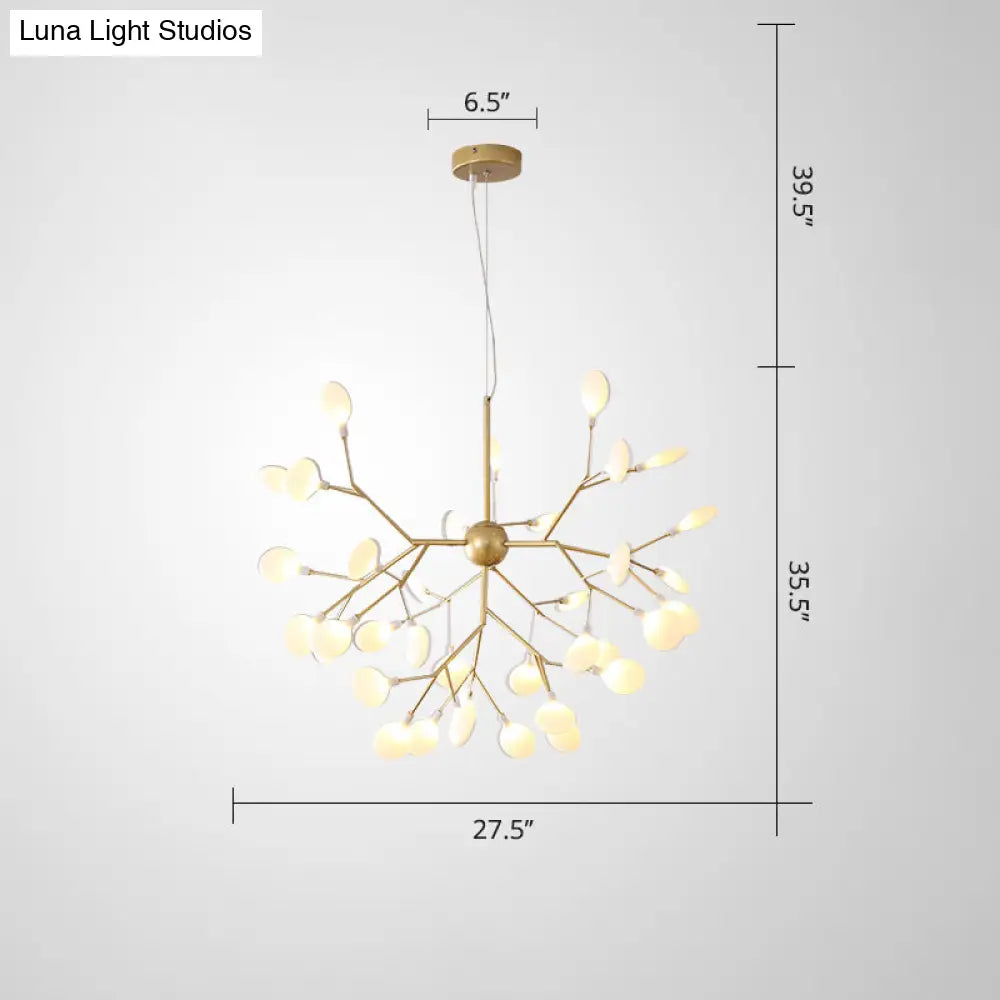 Designer Acrylic Leaf Chandelier Pendant With Gold Finish For Bedroom Ceiling