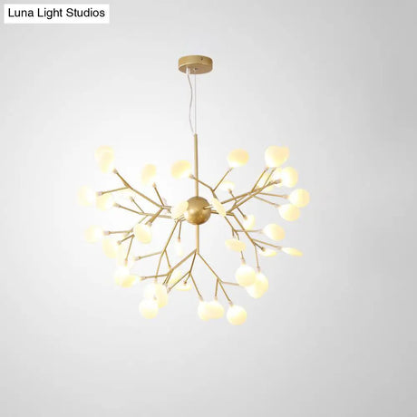 Designer Acrylic Leaf Chandelier Pendant With Gold Finish For Bedroom Ceiling