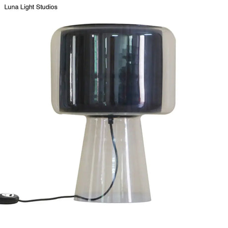 Designer Clear Glass Table Light With Inner Fluted Shade - Black/White Nightstand Lamp