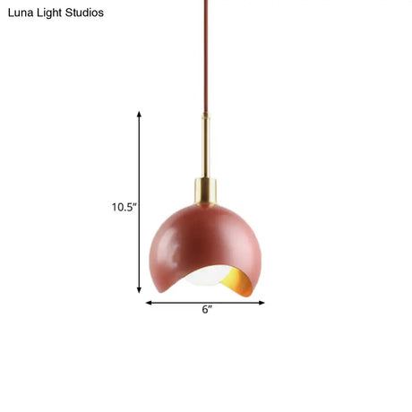 Designer Red Quarter Sphere Pendant Lamp With Waveform Edge And Metal Suspension Light