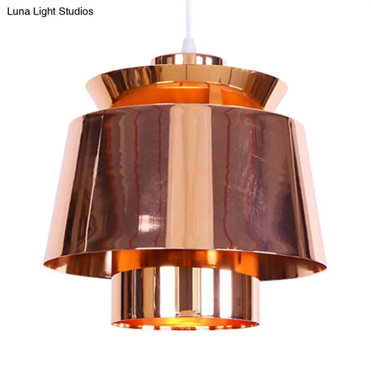 Designer Style Rose Gold Mirror Pendant Light With Tapered Metal Shade - Ceiling