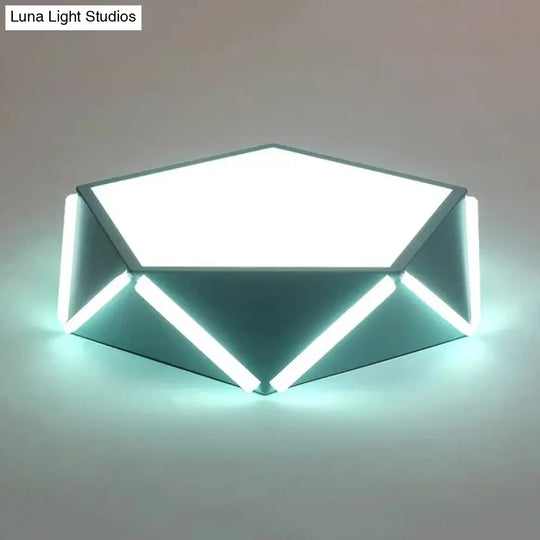 Diamond Acrylic Led Ceiling Lamp - Cafe Pentagon Macaron Style Blue / 16 White