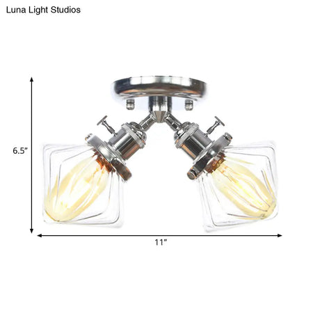 Diamond Amber/Clear Glass Semi Mount Farmhouse Light Fixture - 2 - Light Flush Black/Bronze Design