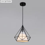 Diamond Cage Iron Pendant Light For Dining Room - Vintage Hanging Fixture