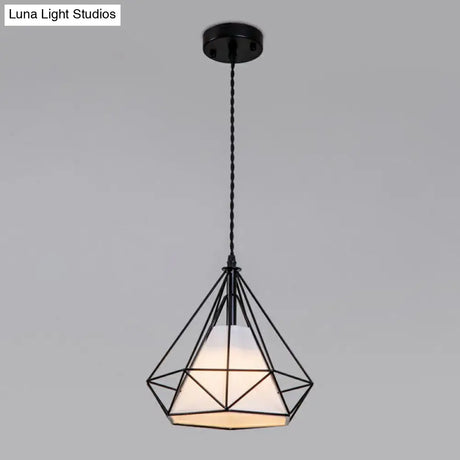 Diamond Cage Iron Pendant Light For Dining Room - Vintage Hanging Fixture