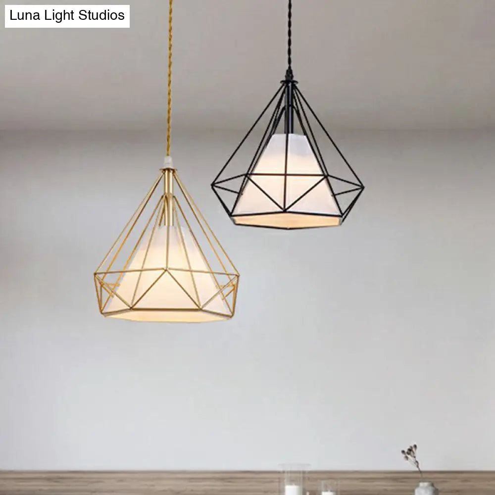 Diamond Cage Iron Pendant Light For Dining Room - Vintage Hanging Fixture