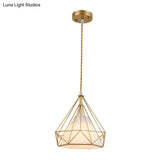 Diamond Cage Iron Pendant Light For Dining Room - Vintage Hanging Fixture