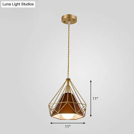 Antique Diamond Cage Iron Pendant Light Fixture For Dining Room Gold / Brown