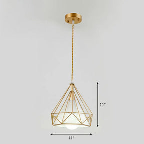 Diamond Cage Iron Pendant Light For Dining Room - Vintage Hanging Fixture Gold / White