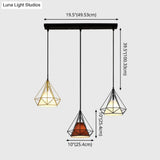 Diamond Cage Multi-Pendant Light With 3 Lights - Creative Industrial Design Perfect For Restaurants