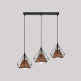 Diamond Cage Multi-Pendant Light With 3 Lights - Creative Industrial Design Perfect For Restaurants