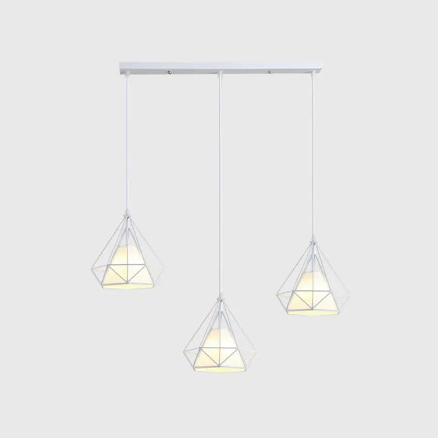 Diamond Cage Multi-Pendant Light With 3 Lights - Creative Industrial Design Perfect For Restaurants