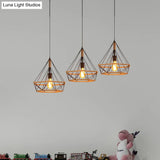Diamond Cage Pendant Lamp - Industrial Stylish 3 Lights Metal And Rope Black